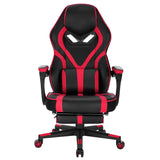 BukkitBow racing gamingstoel in zwart-wit of rood-zwart, verstelbaar, leren en nylon, met uitklapbare voetensteun en 115-123cm hoogte.