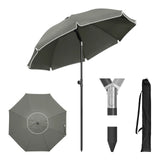 BukkitBow verstelbare ronde parasol met kantelfunctie en draagtas, geschikt voor buitengebruik, zichtbaar in de afbeelding.