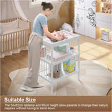 Witte BukkitBow verzorgingstafel voor baby van MDF, 75x92x51 cm met draagvermogen van 30 kg, geschikt voor babyverzorging.