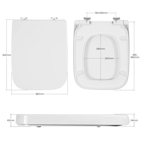 Vierkante toiletbril van BukkitBow, kunststof met soft-close functie, universeel ontwerp voor comfortabele en stille sluiting.