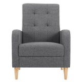 Luxe BukkitBow vleugelstoel met armleuningen, linnen en fluwelen bekleding, massief houten poten, comfortabele loungestoel.