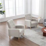 Luxe BukkitBow vleugelstoel fauteuil met armleuningen, massief houten poten, linnen en fluwelen bekleding.