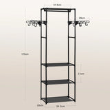 BukkitBow vrijstaand kledingrek met metalen frame, haken en legplanken voor slaapkamer en hal, open garderobe.