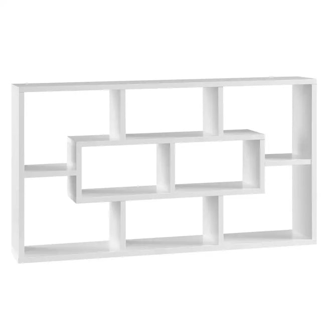 BukkitBow wandplank en kast met 8 vakken, stevige houten boekenplank en wandkast, afmeting 85x48x16 cm, modern ontwerp
