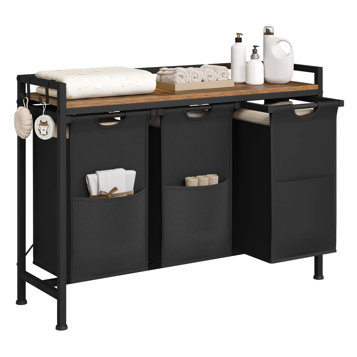 BukkitBow wasmand met 2/3 opbergvakken, uitschuifbaar en afneembaar, metalen frame, industrieel ontwerp voor badkamer of slaapkamer