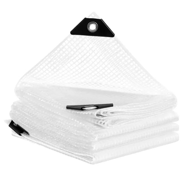 Transparant waterdicht zeildoek van BukkitBow met aluminium oogjes, UV- en weerbestendig, geschikt voor afdekking, diverse maten.