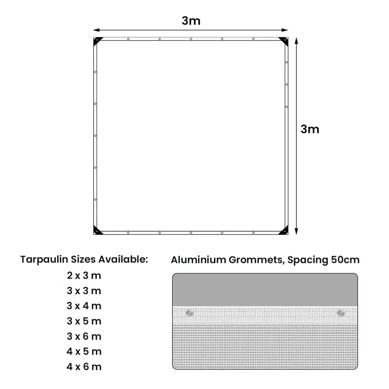 Transparant waterdicht afdekzeil BukkitBow met aluminium oogjes, UV- en weerbestendig, 140g/m², diverse maten.