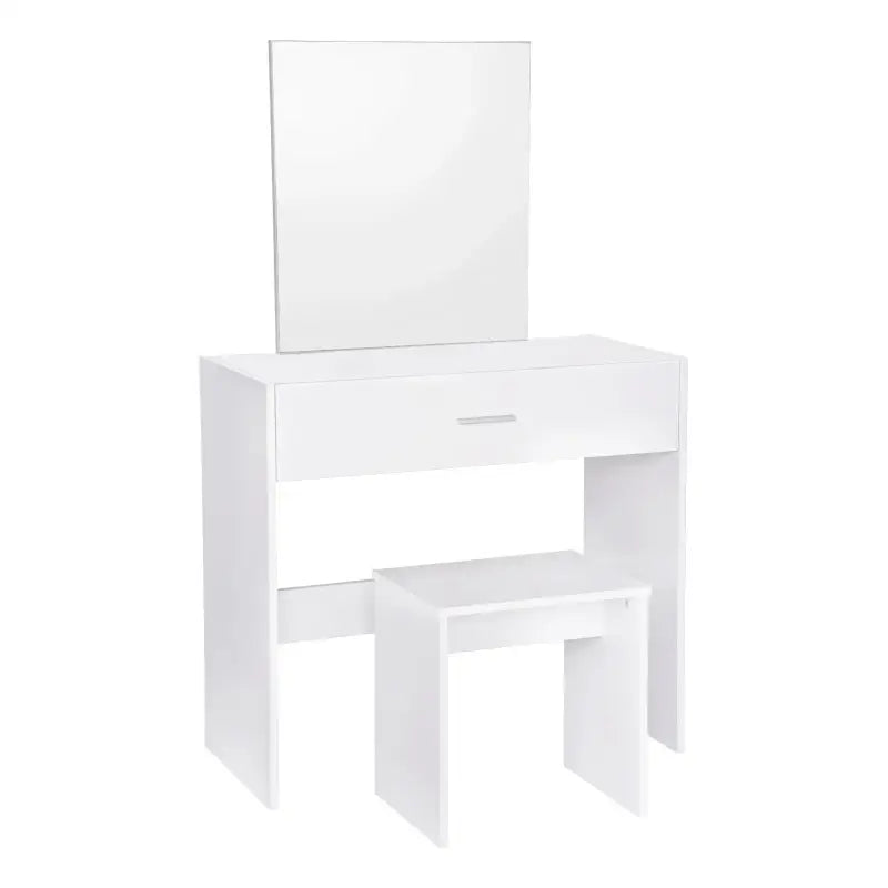 Witte BukkitBow kaptafel met grote make-up spiegel, grote lade en kruk, afmetingen 39x82x75 cm, elegante en functionele meubelstuk