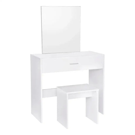 Witte BukkitBow kaptafel met grote make-up spiegel, grote lade en kruk, afmetingen 39x82x75 cm, elegante en functionele meubelstuk