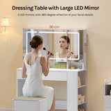 Witte BukkitBow kaptafel met LED-spiegel en verborgen sieradenkast, stijlvolle meubel voor make-up en accessoires.