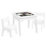 Witte BukkitBow kindertafel met 2 stoeltjes, dubbelzijdig tafelblad en opbergruimte, geschikt voor kinderen, natuurlijke sfeer