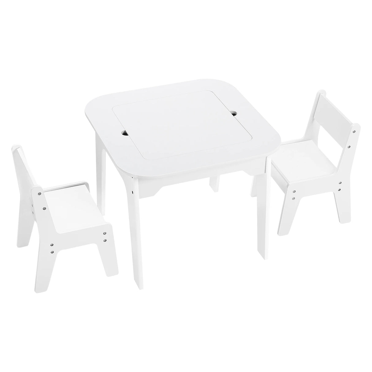 Witte kindertafel met 2 stoeltjes van BukkitBow, dubbelzijdig tafelblad en opbergruimte voor kinderen, geschikt voor speel- en studeerruimte