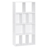Witte BukkitBow kubus boekenkast met 4 lagen en 10 open vakken, afmetingen 60x20x120cm, geschikt voor boeken en display.
