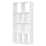 Witte BukkitBow kubus boekenkast met 4 lagen en 10 open vakken, ideaal voor boekdisplay, afmetingen 60x20x120cm.
