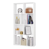 Witte BukkitBow kubusboekenkast met 4 lagen en 10 open vakken, perfect voor boekdisplay, afmeting 60x20x120cm.