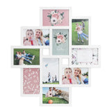 Witte BukkitBow multi-fotolijst met 10 vakken, stevig plexiglas, geschikt voor 10x15cm foto's, afmeting 54,5x49cm.