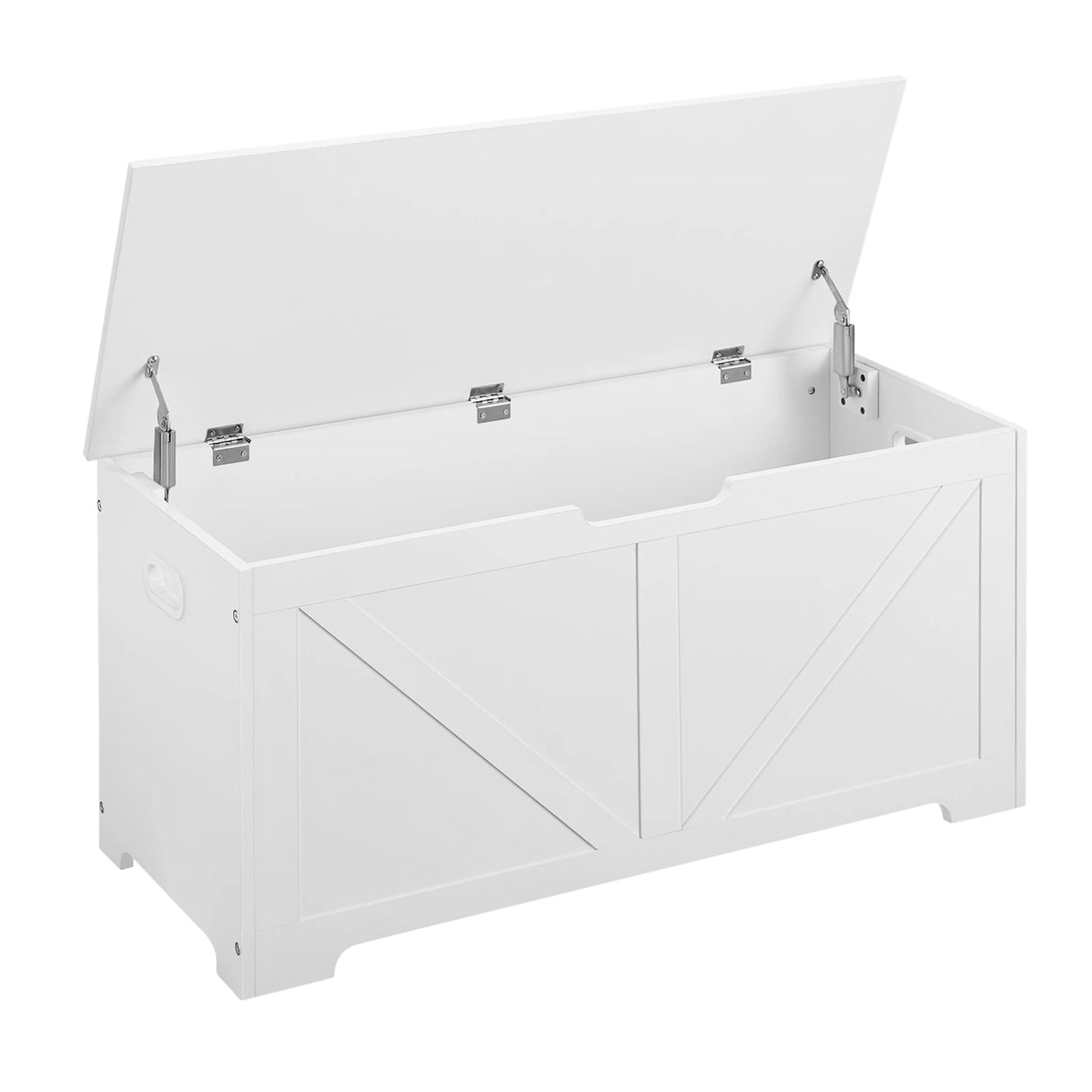 BukkitBow witte opbergbank met veiligheidsscharnieren, 100x47x40 cm, 76L, houten opbergruimte voor tuin of kantoor