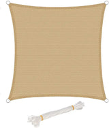 BukkitBow zonnescherm en schaduwzeil van 180g/m² HDPE, in grijs, crème of zand, driehoek, vierkant of rechthoek, met UV 50+ bescherming.