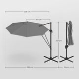 BukkitBow zwevende parasol met 360° draaibare kop en 5 kantelstanden, diameter 300 cm voor schaduw en comfort