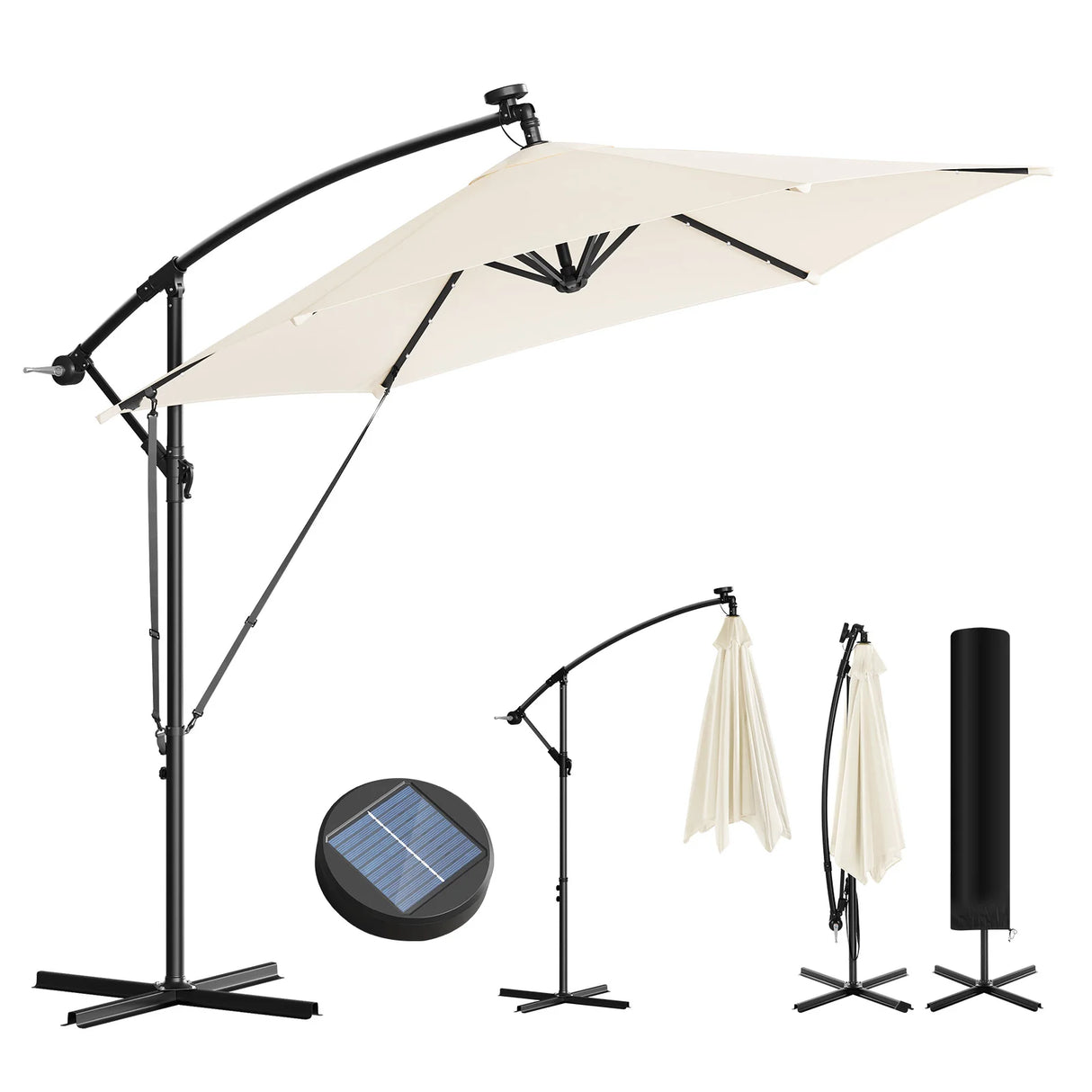 BukkitBow - Zwevende Parasol met Solar LED-Verlichting - 360° Draaibaar