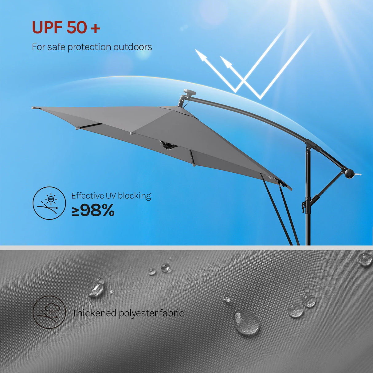 BukkitBow - Zwevende Parasol met Solar LED-Verlichting - 360° Draaibaar