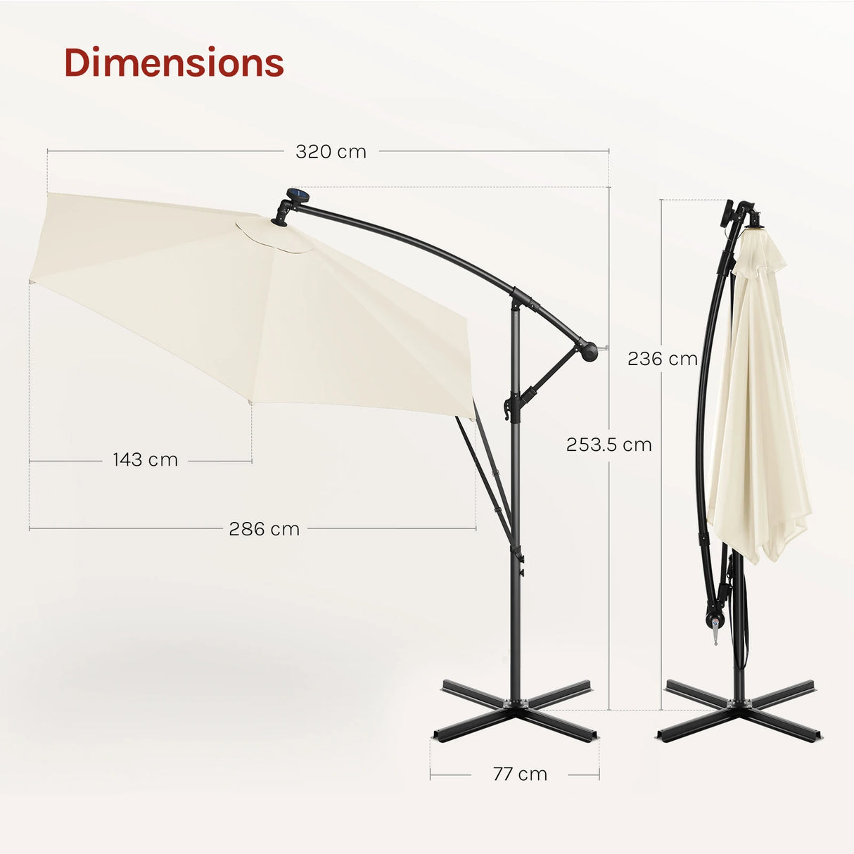 BukkitBow - Zwevende Parasol met Solar LED-Verlichting - 360° Draaibaar