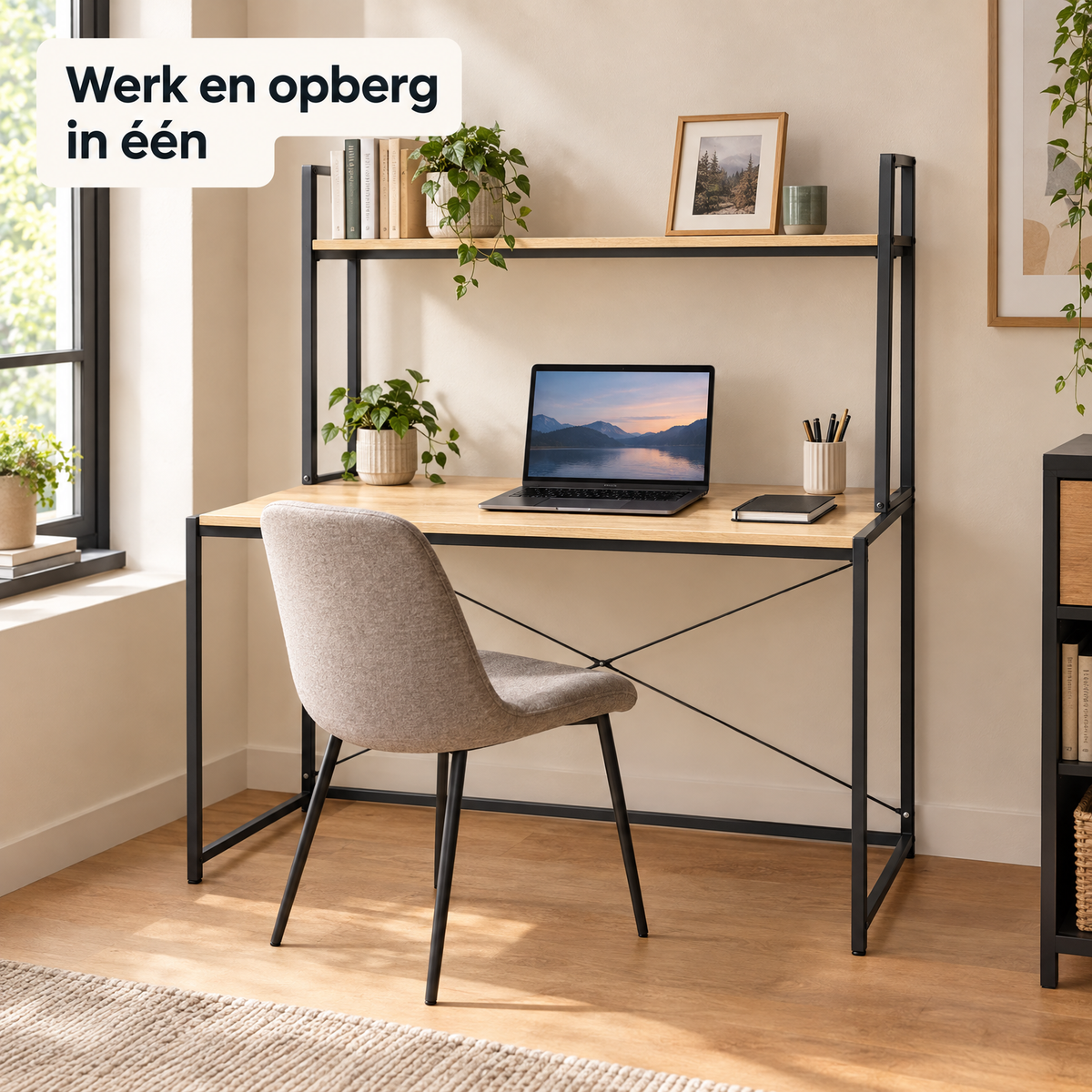 bureau met opbergplank in gebruik in een passende praktijksituatie