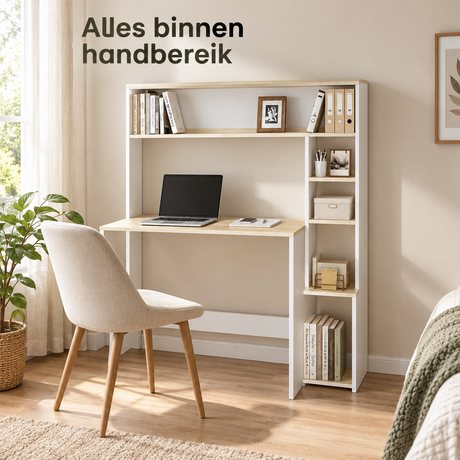 Bureau met opbergrek van BukkitBow met 5 open niveaus, afmetingen 113,5 x 45 x 139 cm, geschikt voor thuis of kantoor