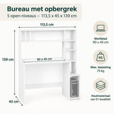 Afmetingen en productspecificaties van bureau met opbergrek