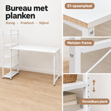 Detail van materiaal en afwerking van bureau met planken
