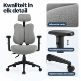 Detail van materiaal en afwerking van bureaustoel 150 kg