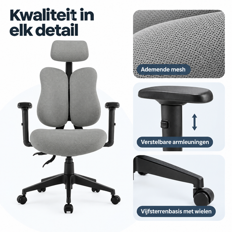 Detail van materiaal en afwerking van bureaustoel 150 kg