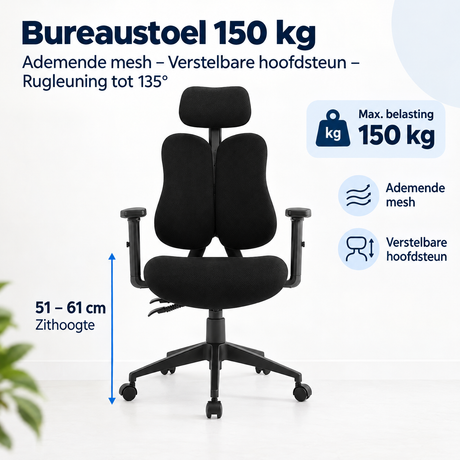 Afmetingen en productspecificaties van bureaustoel 150 kg
