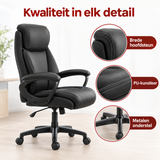 Detail van materiaal en afwerking van bureaustoel kunstleer met hoofdsteun