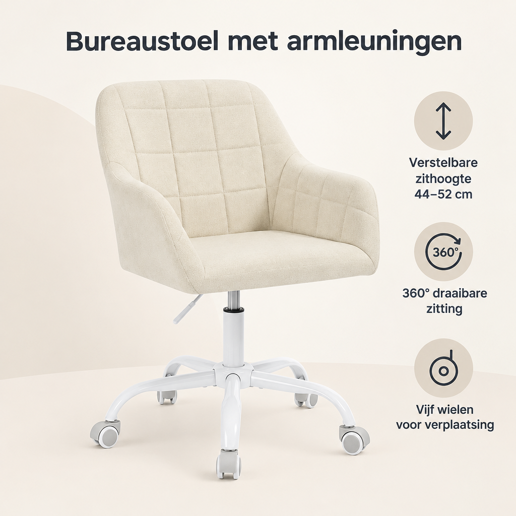Overzicht van bureaustoel met armleuningen met de belangrijkste productvoordelen