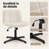 Detail van materiaal en afwerking van bureaustoel met brede zitting