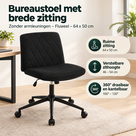 Praktische toepassing en keuzehulp voor bureaustoel met brede zitting