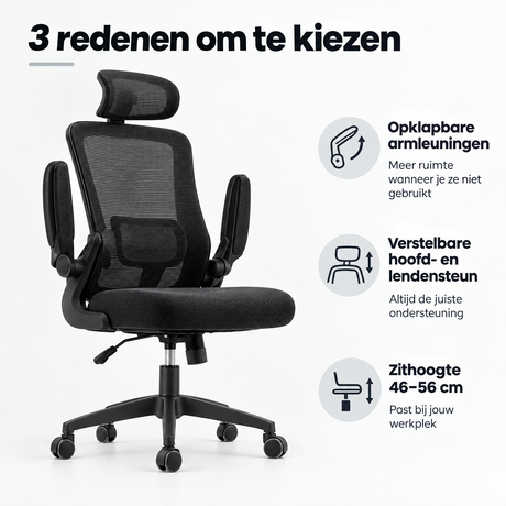Belangrijkste voordelen en eigenschappen van bureaustoel met opklapbare armleuningen
