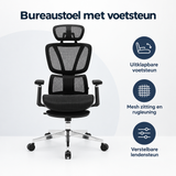 Overzicht van bureaustoel met voetsteun met de belangrijkste productvoordelen