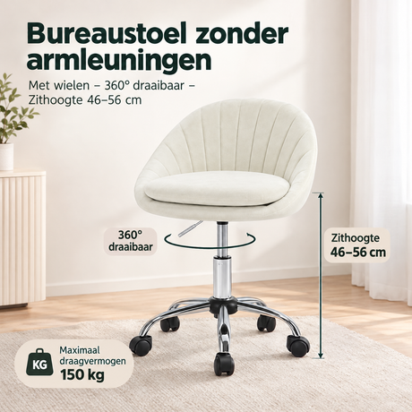 Afmetingen en productspecificaties van bureaustoel zonder armleuningen