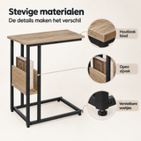 Detail van materiaal en afwerking van C-vormige bijzettafel