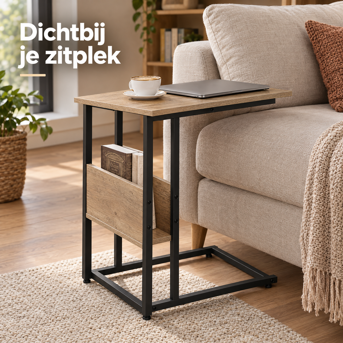 C-vormige bijzettafel in gebruik in een passende praktijksituatie