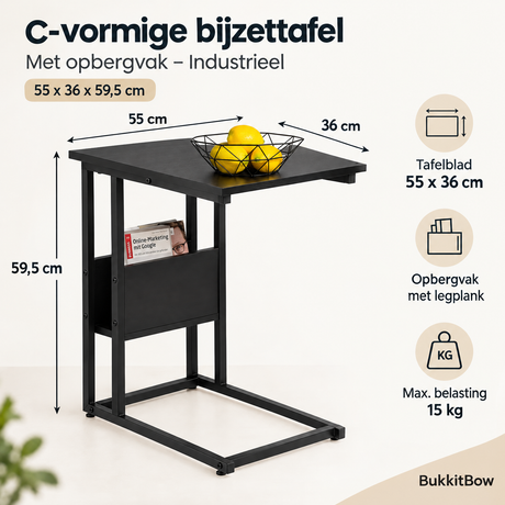 Afmetingen en productspecificaties van C-vormige bijzettafel