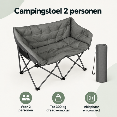 Overzicht van campingstoel 2 personen met de belangrijkste productvoordelen