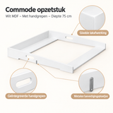 Wit MDF verschoonopzetstuk voor commode met handgrepen, diepte 75 cm, van BukkitBow, detail van het materiaal.