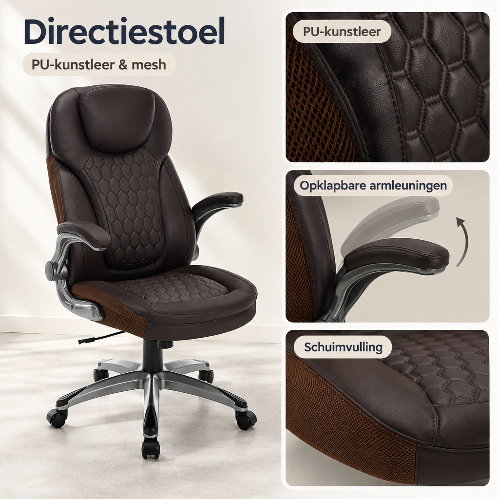 Detail van materiaal en afwerking van directiestoel