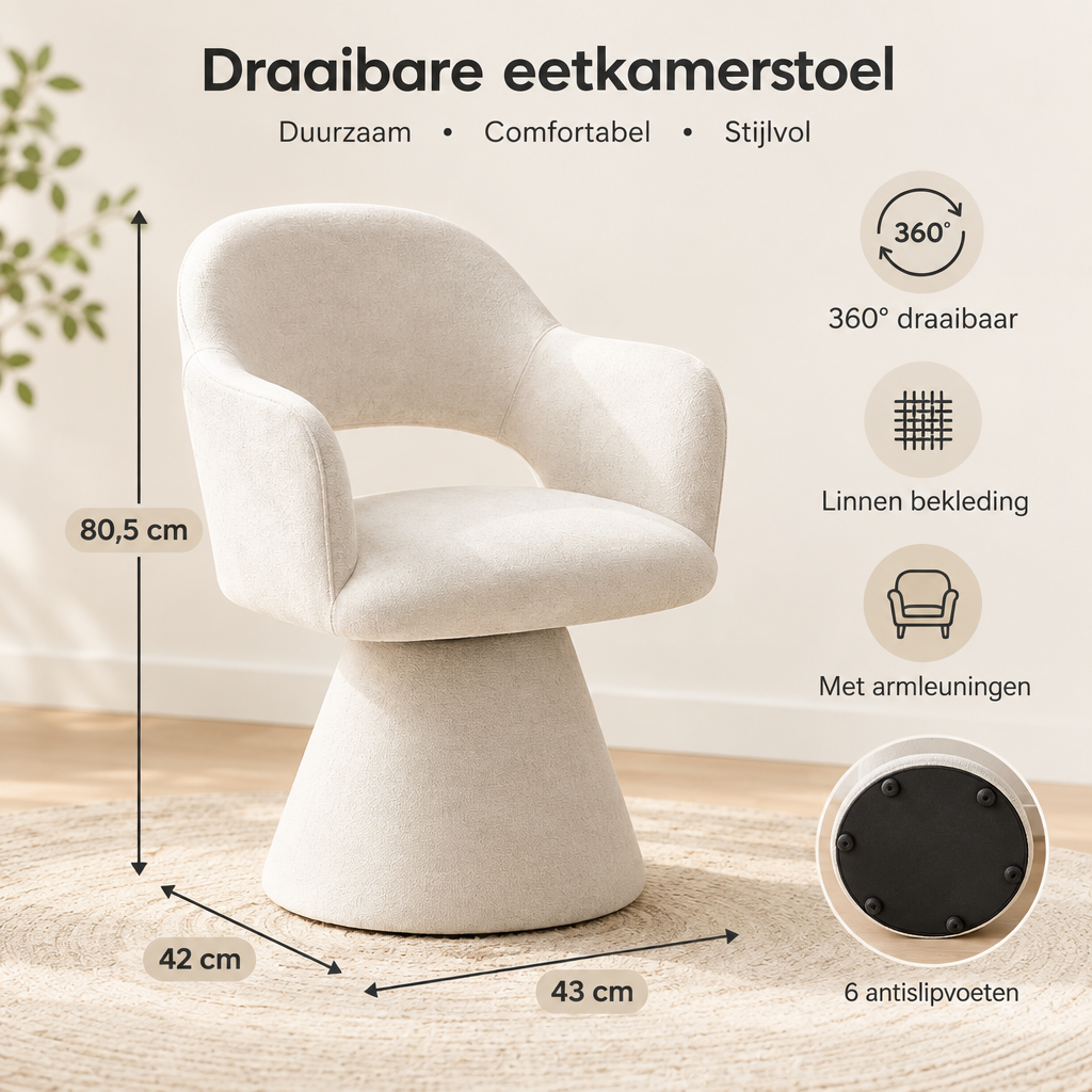 Afmetingen en productspecificaties van draaibare eetkamerstoel
