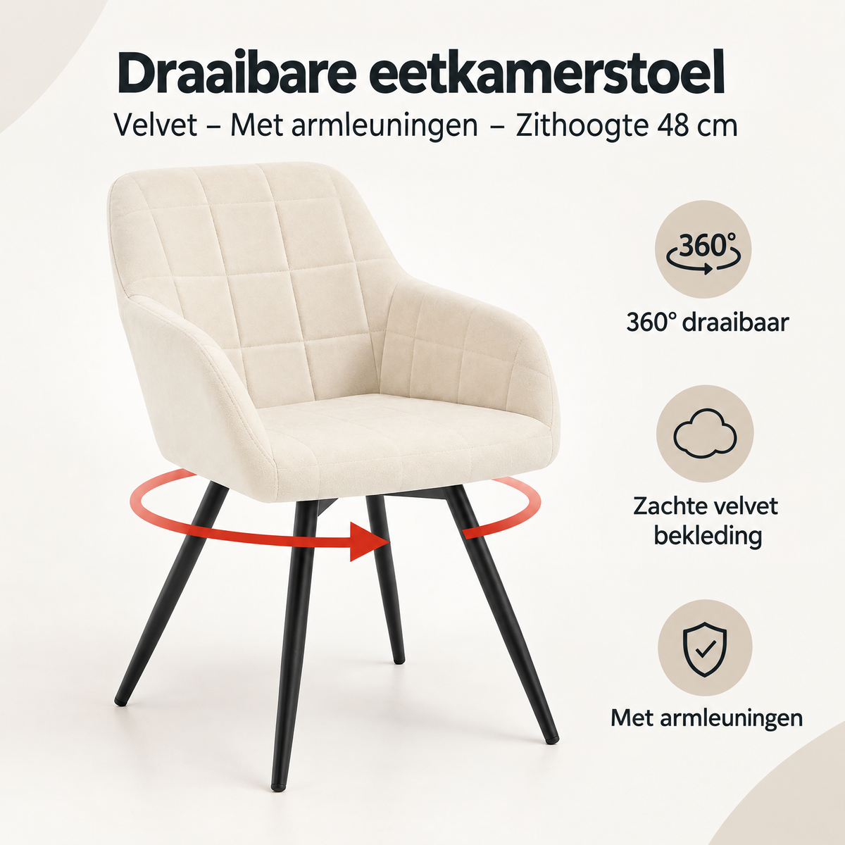 Overzicht van draaibare eetkamerstoel met de belangrijkste productvoordelen