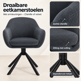 Detail van materiaal en afwerking van draaibare eetkamerstoelen