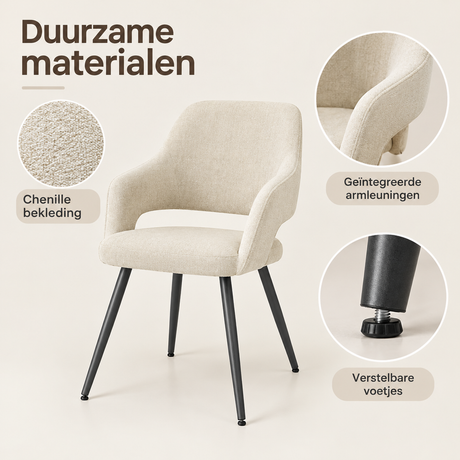 Detail van materiaal en afwerking van draaibare eetkamerstoelen